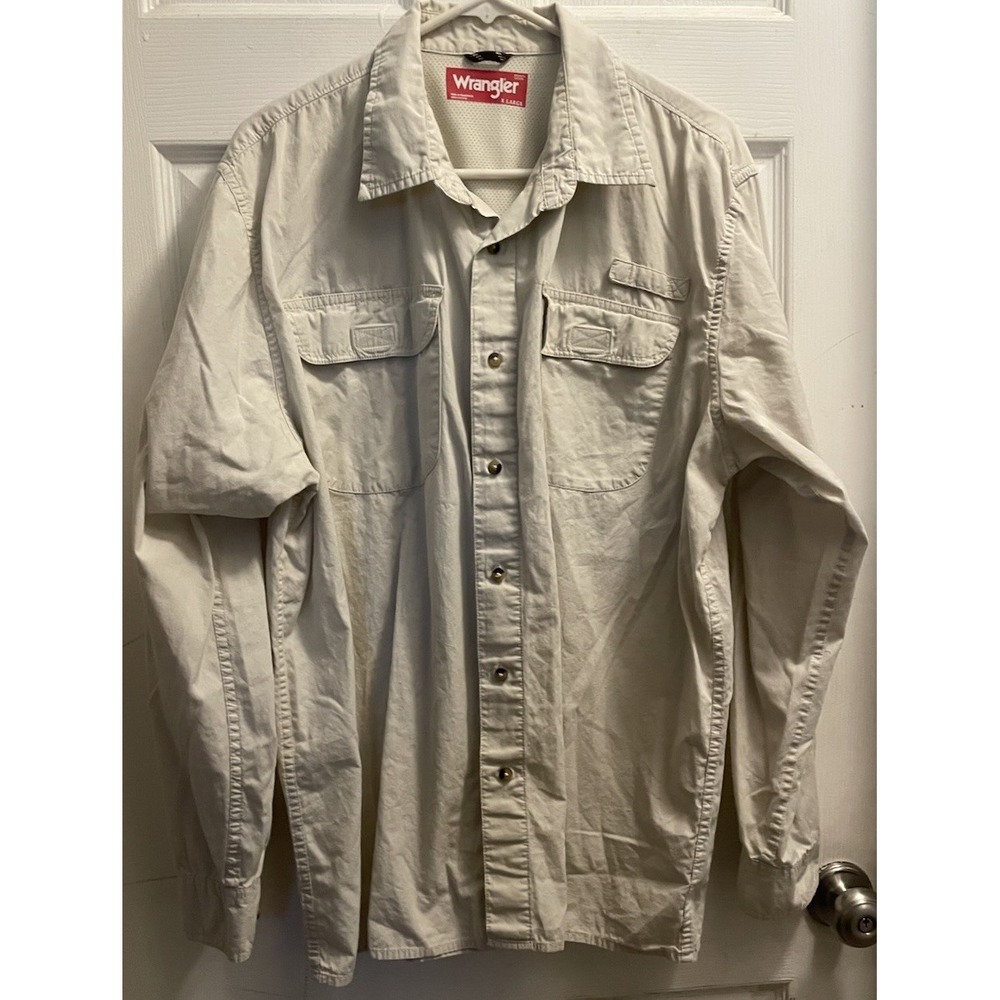 Wrangler  Mens Fishing Shirt Quick Dry Tan Size XLarge